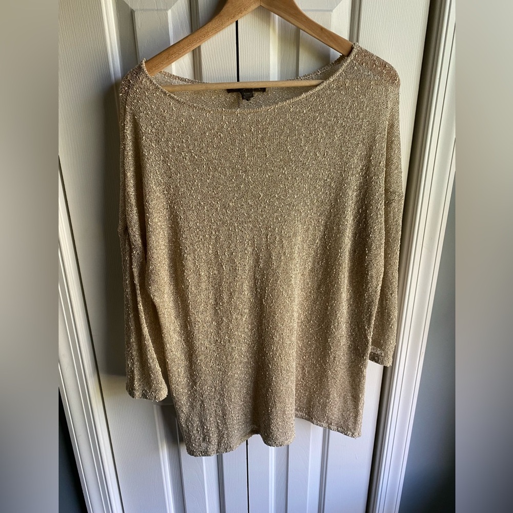 Tommy Bahama Womens Open Knit Gold Metallic Pullover Sweater Size Large
